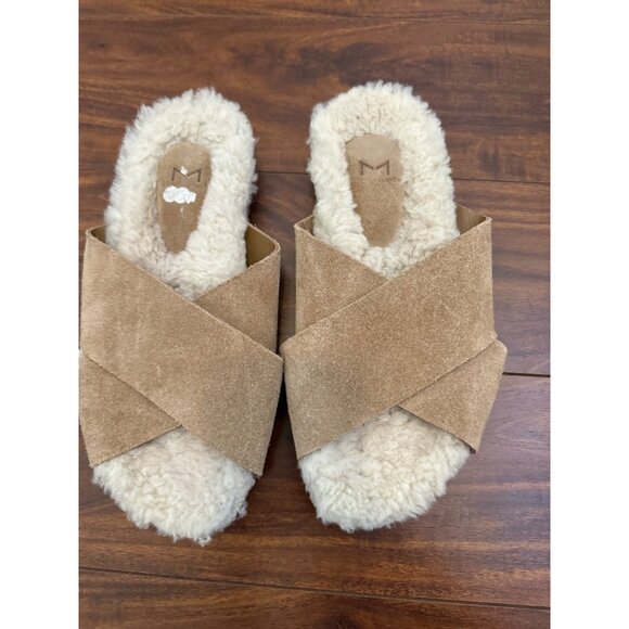 Marc Fisher LTD Women's Canna Shearling Slide‎ Sandals Size 7 Suede Leather Chia - Picture 7 of 11